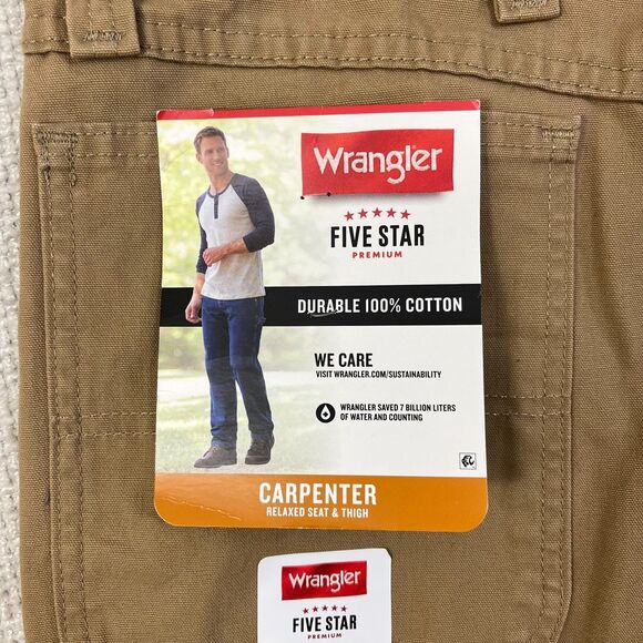 NEW Wrangler Carpenter Pants Men's 42x32 Relaxed Fit Brown Tan Utility Workwear - Picture 6 of 10